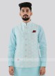 Attractive Sky Blue Color Nehru Jacket Suit